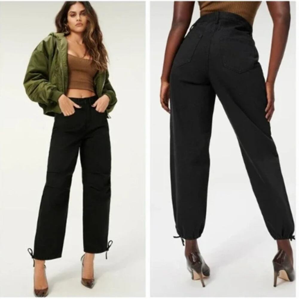 Good American Black High-Rise Wide-Leg Jeans